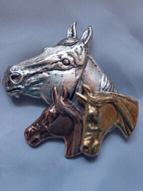Stamped Three Tone Metal Horse Brooch